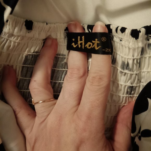 Black and White Floral Print with purple Flower Accents Dress - Picture 2 of 4